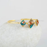 Delicate Cuff Bracelet - Oyster Turquoise Bangle - 925 Sterling Silver Bracelet - Diamond Shape Gemstone - 18k Gold Plated - Handmade Bangle